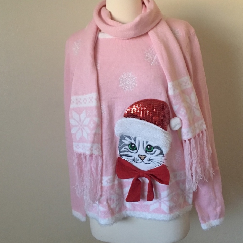 Kitten "ugly" cute christmas sweater